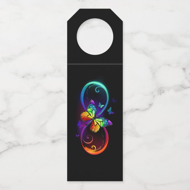 Lebhafte Unendlichkeit mit Regenbogenschmetterling Flaschenanhänger (Vorderseite)