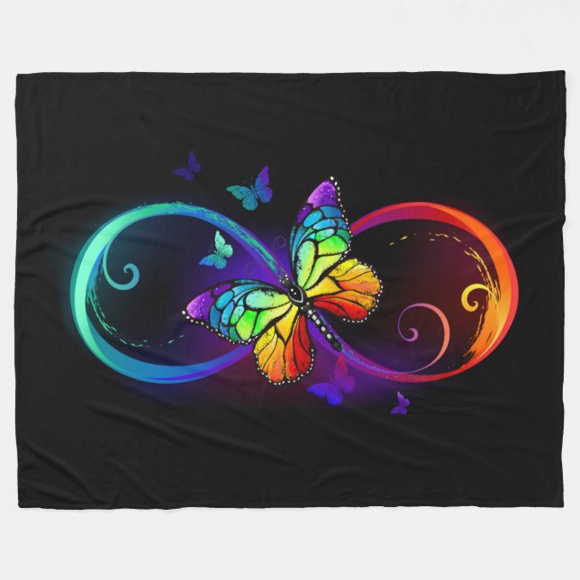 Lebhafte Unendlichkeit mit Regenbogenschmetterling Fleecedecke (Vorderseite (Horizontal))