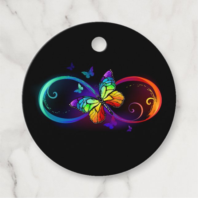Lebhafte Unendlichkeit mit Regenbogenschmetterling Geschenkanhänger (Vorderseite)