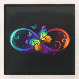 Lebhafte Unendlichkeit mit Regenbogenschmetterling Glasuntersetzer