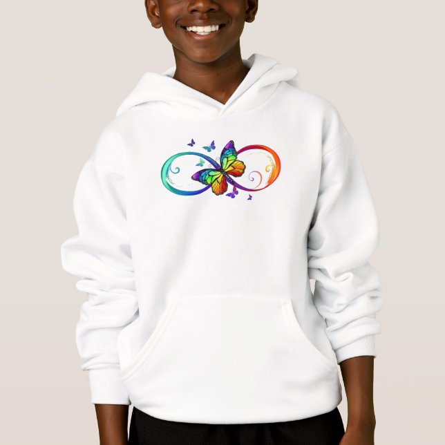 Lebhafte Unendlichkeit mit Regenbogenschmetterling Hoodie (Vorderseite)