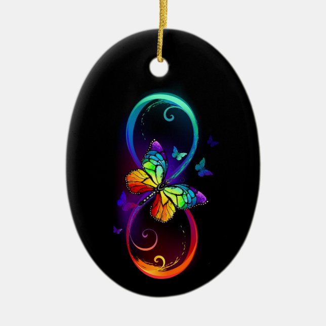 Lebhafte Unendlichkeit mit Regenbogenschmetterling Keramik Ornament (Vorne)