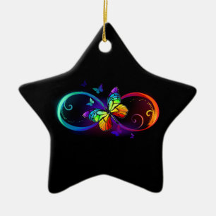 Lebhafte Unendlichkeit mit Regenbogenschmetterling Keramik Ornament