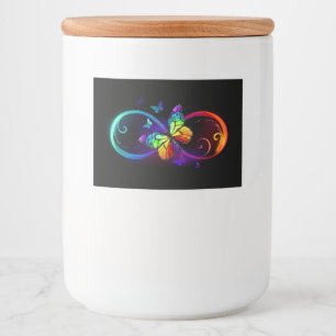 Lebhafte Unendlichkeit mit Regenbogenschmetterling Lebensmitteletikett