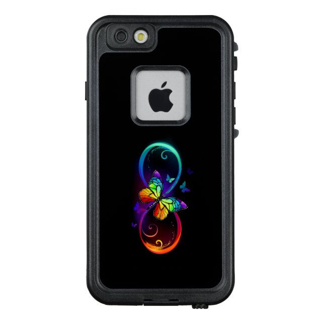 Lebhafte Unendlichkeit mit Regenbogenschmetterling LifeProof iPhone Hülle (Rückseite)
