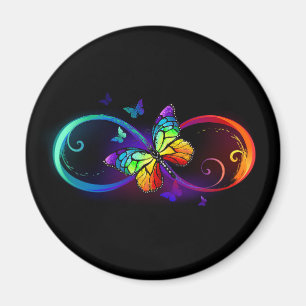 Lebhafte Unendlichkeit mit Regenbogenschmetterling Magnet