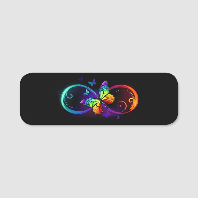 Lebhafte Unendlichkeit mit Regenbogenschmetterling Namensschild (Vorderseite)
