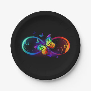 Lebhafte Unendlichkeit mit Regenbogenschmetterling Pappteller