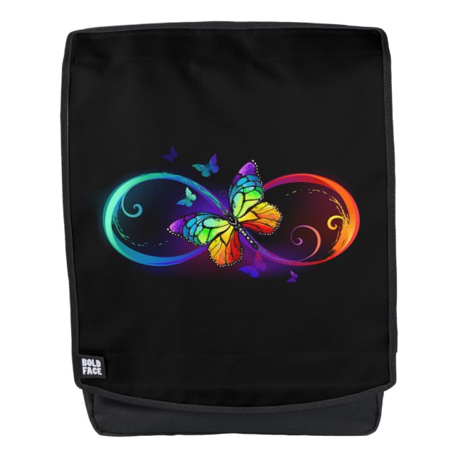 Lebhafte Unendlichkeit mit Regenbogenschmetterling Rucksack (Vorderseite)