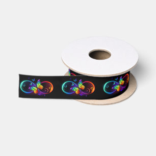 Lebhafte Unendlichkeit mit Regenbogenschmetterling Satinband