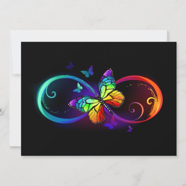 Lebhafte Unendlichkeit mit Regenbogenschmetterling Save The Date (Vorderseite)