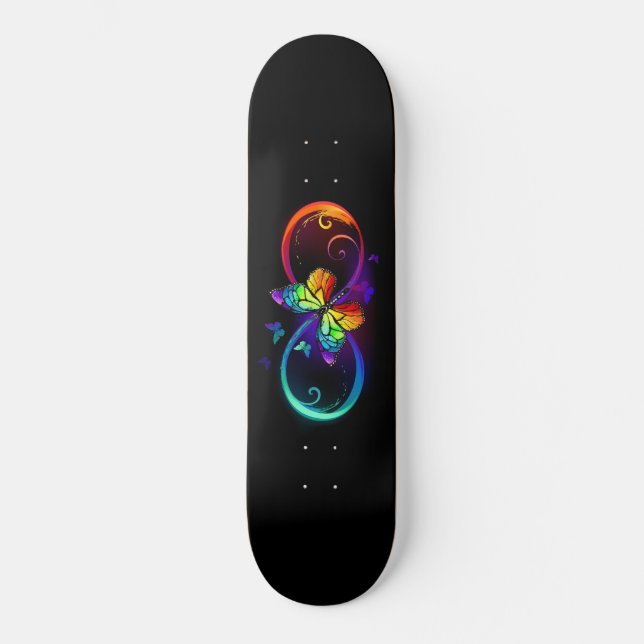 Lebhafte Unendlichkeit mit Regenbogenschmetterling Skateboard (Vorderseite)