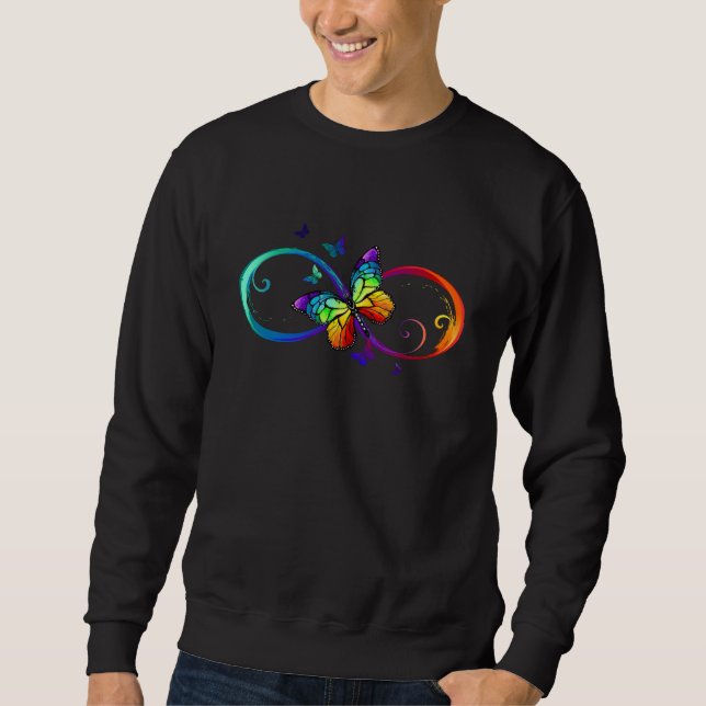 Lebhafte Unendlichkeit mit Regenbogenschmetterling Sweatshirt (Vorderseite)
