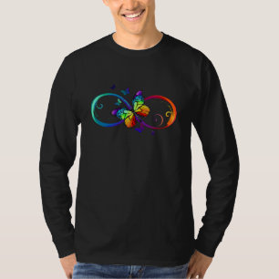 Lebhafte Unendlichkeit mit Regenbogenschmetterling T-Shirt