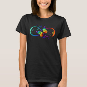 Lebhafte Unendlichkeit mit Regenbogenschmetterling T-Shirt