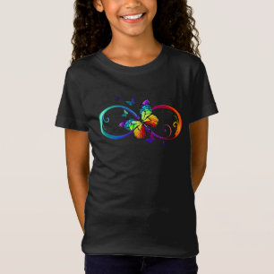 Lebhafte Unendlichkeit mit Regenbogenschmetterling T-Shirt