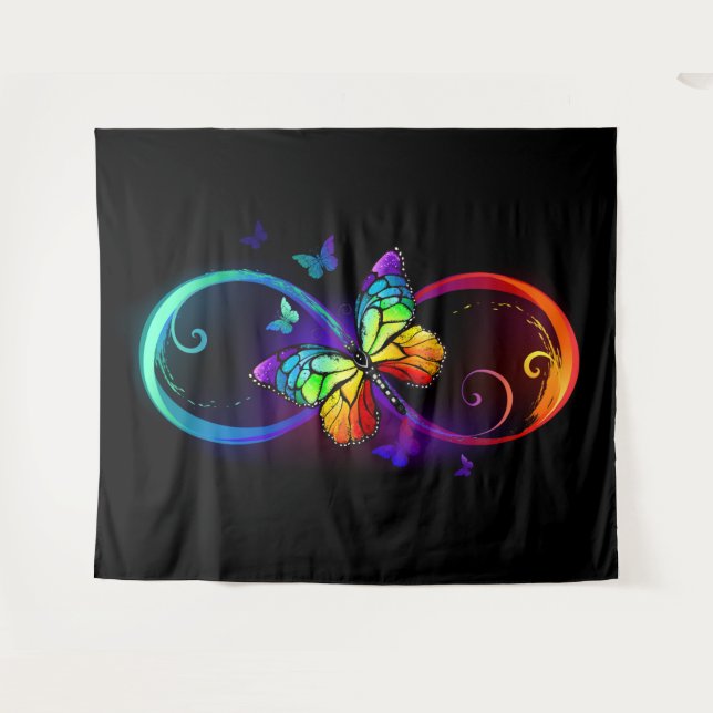 Lebhafte Unendlichkeit mit Regenbogenschmetterling Wandteppich (Vorderseite (Horizontal))