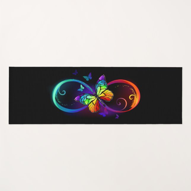 Lebhafte Unendlichkeit mit Regenbogenschmetterling Yogamatte (Vorderseite (Horizontal))