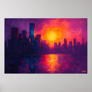 Lebhafte Urban Sunset Fauvist Leinwand - Stadtbild Poster