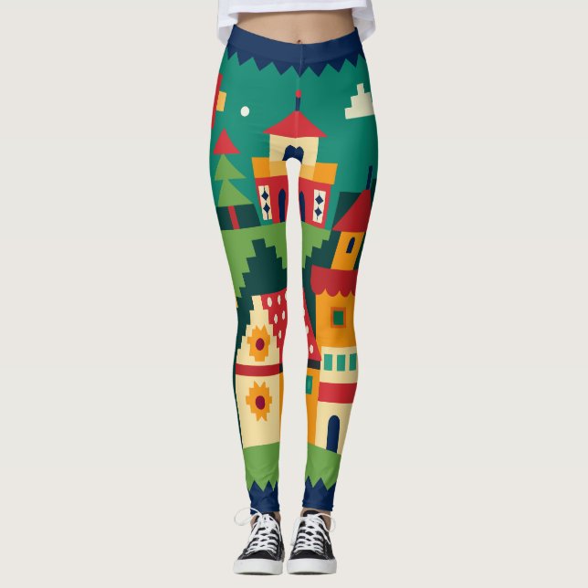 Lebhafte Village Art Leggings (Vorderseite)