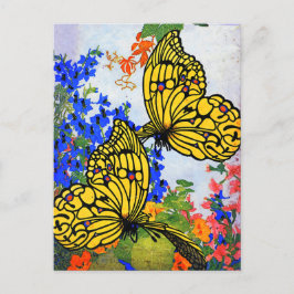 Lebhafte Vintage 1920 Schmetterlinge und Blume im Postkarte