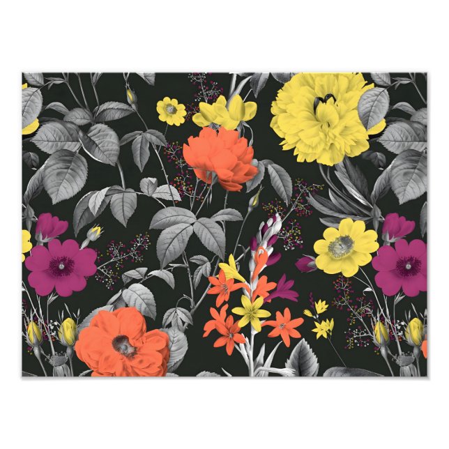 Lebhafte Vintage Blumenkunst Fotodruck (Vorne)