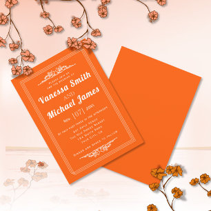 Lebhafte Vintage Elemente in Orange und Grenzhochz Einladung