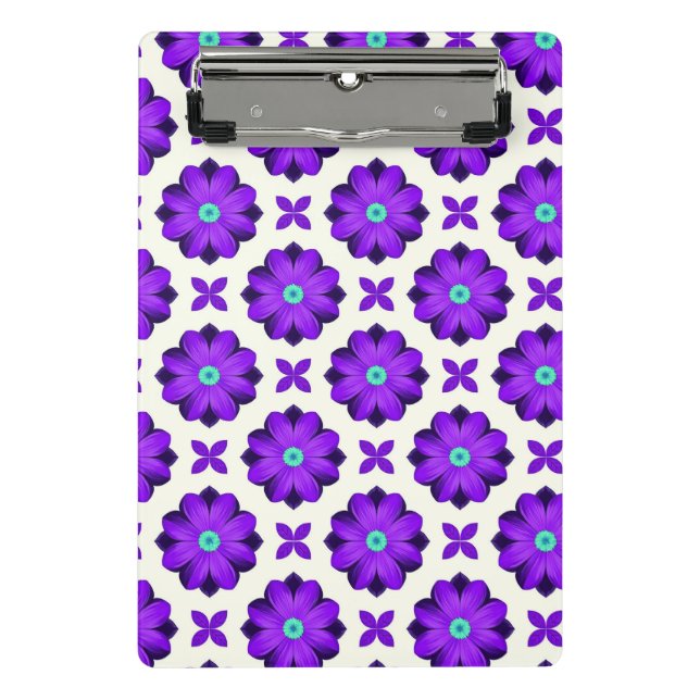 Lebhafte violette Blumen und Leaf-Motive Mini Klemmbrett (Vorderseite)