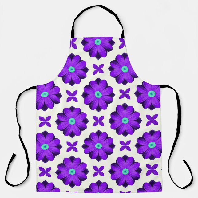 Lebhafte violette Blumen und Leaf-Motive Schürze (Vorderseite)