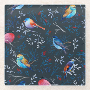 Lebhafte Vögel: Gouache Dark Elegance Glasuntersetzer