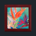 Lebhafte Vögel im Paradies Erinnerungskiste<br><div class="desc">"Vivid Birds of Paradise" von Jennifer Paxton Parker. Die Vögel des Paradieses Blume in lebhaften Farben.</div>
