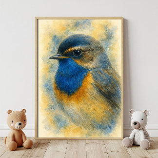 Lebhafte Wasserfarbe Bluethroat Vogelkunst Poster