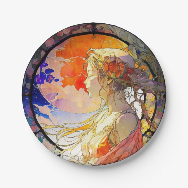 Lebhafte Wasserfarbe der Girl Paper Plate Pappteller (Vorderseite)