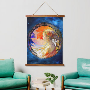 Lebhafte Wasserfarbe der Tapisserie der Girl Wall Wandteppich Mit Holzrahmen