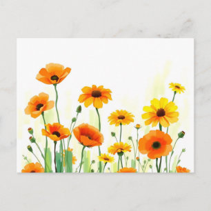 Lebhafte Wasserfarbe der Wiese mit Poppies Sonnenb Postkarte