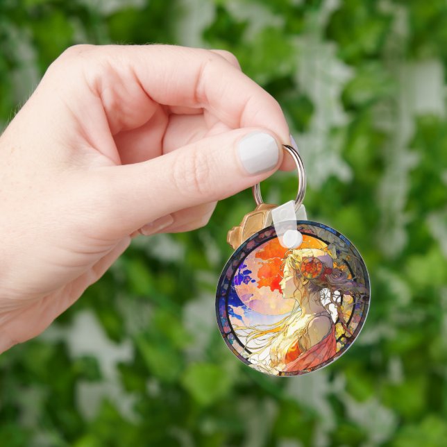 Lebhafte Wasserfarbe des Girl Round Schlüsselanhän Schlüsselanhänger (Hand)