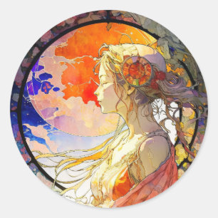 Lebhafte Wasserfarbe von Girl Round Stickers