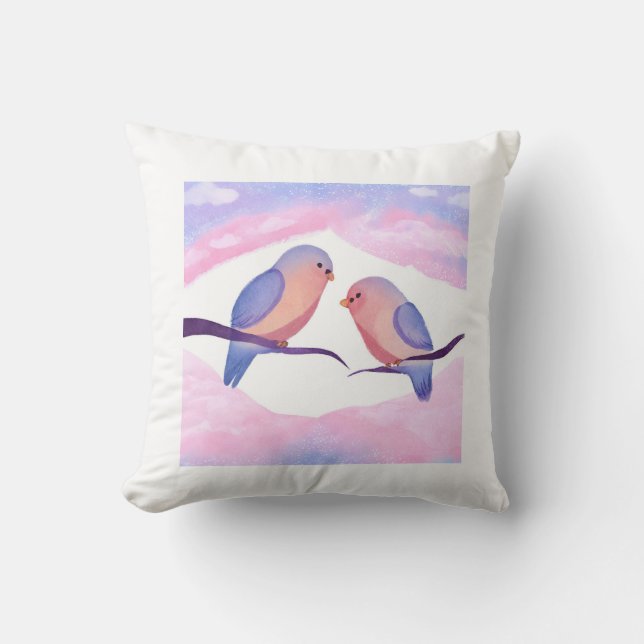 Lebhafte Wasserfarben Lovebirds, schicke Art Throw Kissen (Vorderseite)