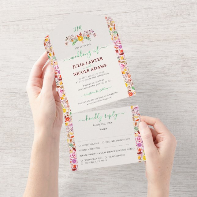 Lebhafte Wasserfarben Sommer-Tulip-Blume Hochzeit All In One Einladung (Abreißen)