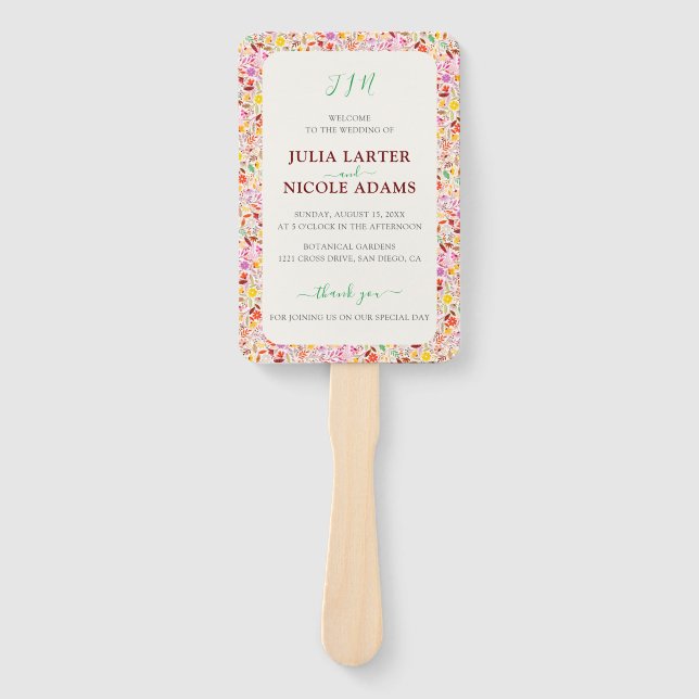 Lebhafte Wasserfarben Sommer-Tulip-Blume Hochzeit Fächer (Vorderseite)