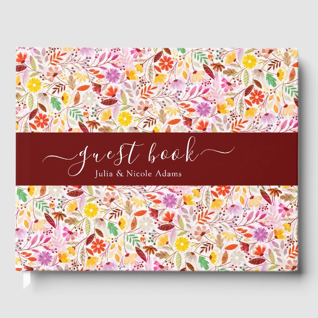 Lebhafte Wasserfarben Sommer-Tulip-Blume Hochzeit Gästebuch (Vorderseite)