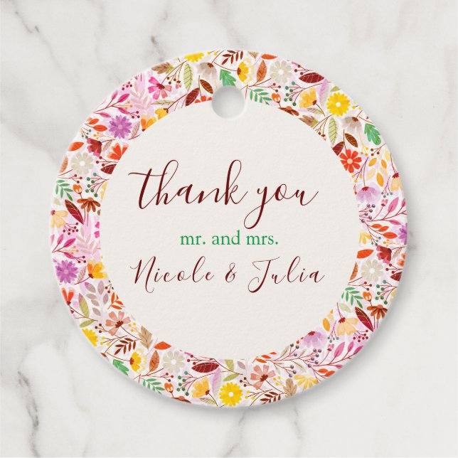 Lebhafte Wasserfarben Sommer-Tulip-Blume Hochzeit Geschenkanhänger (Vorderseite)