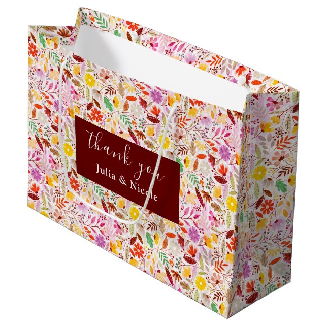 Lebhafte Wasserfarben Sommer-Tulip-Blume Hochzeit Große Geschenktüte (Vorderseite Schrägansicht)