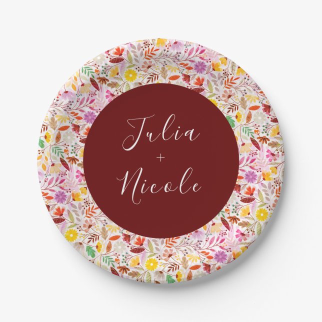 Lebhafte Wasserfarben Sommer-Tulip-Blume Hochzeit Pappteller (Vorderseite)