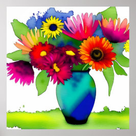 Lebhafte Wasserfarbenase und Blume Poster