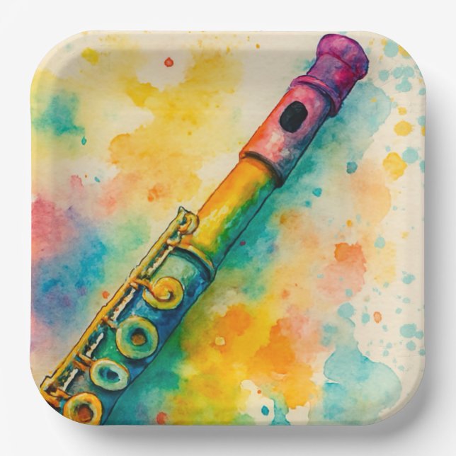 Lebhafte Wasserfarbenflute Pappteller (Vorderseite)