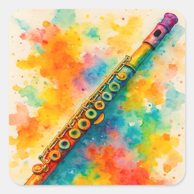 Lebhafte Wasserfarbenflute Quadratischer Aufkleber (Vorderseite)