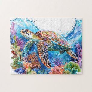 Lebhafte Wasserfarbenschildkröte Puzzle