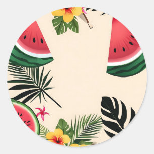 Lebhafte Wassermelone und Blume Runder Aufkleber