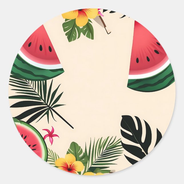 Lebhafte Wassermelone und Blume Runder Aufkleber (Vorderseite)
